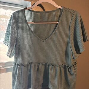 Source Unknown Sage Green Waffle Knit V-Neck Peplum Top